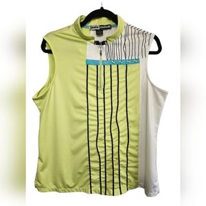 Jamie Sadock Sleeveless 1/4 Zip Top Golf Shirt size Large Lime White Navy-C13